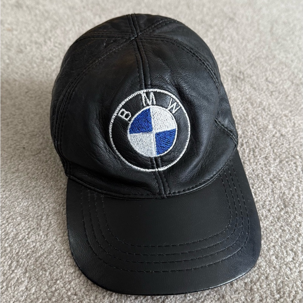 Vintage BMW Black Leather Hat with Logo